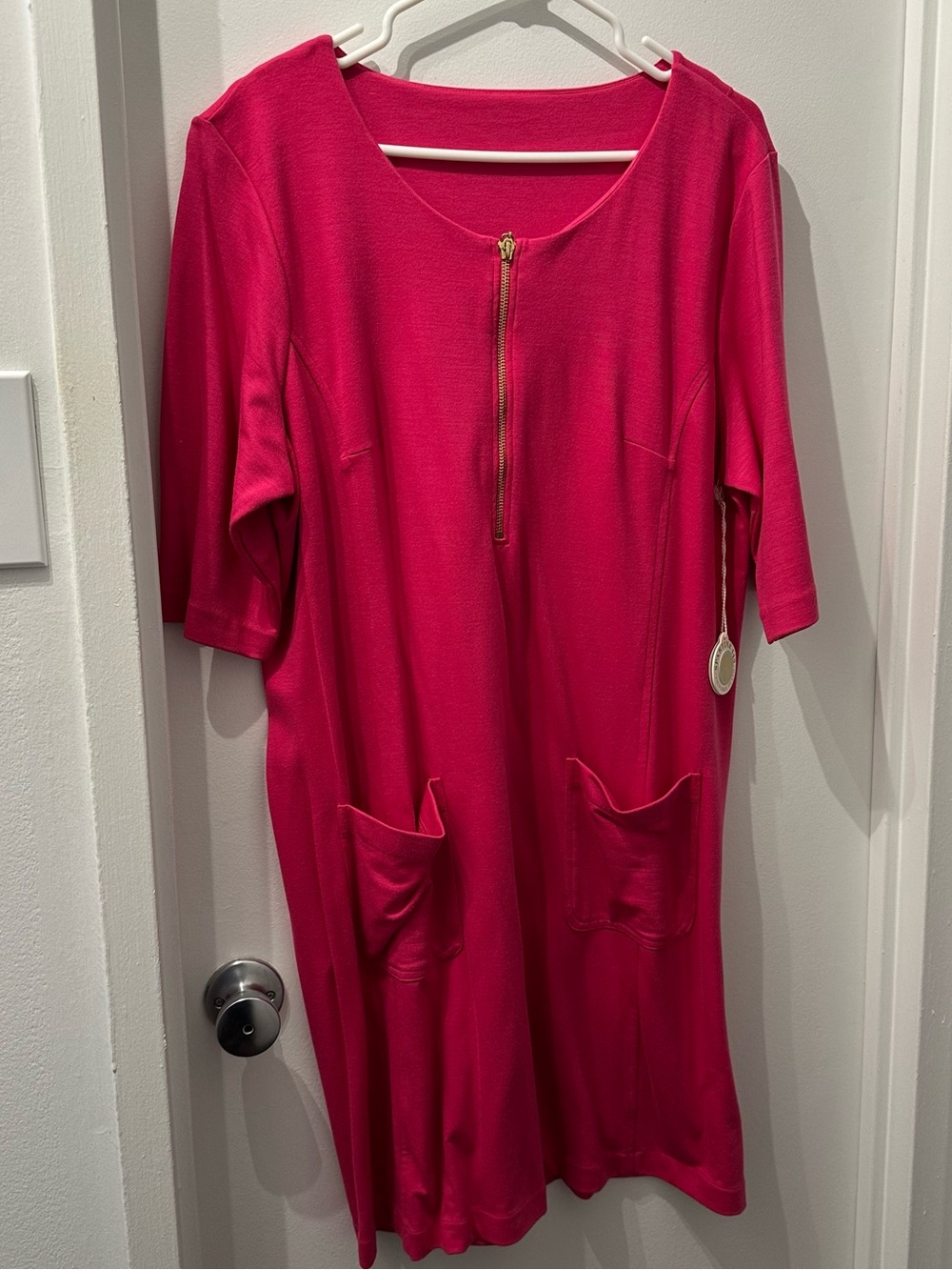 Spartina Helena Ponte Bright Pink Zip-Front Women's Dress with Pockets